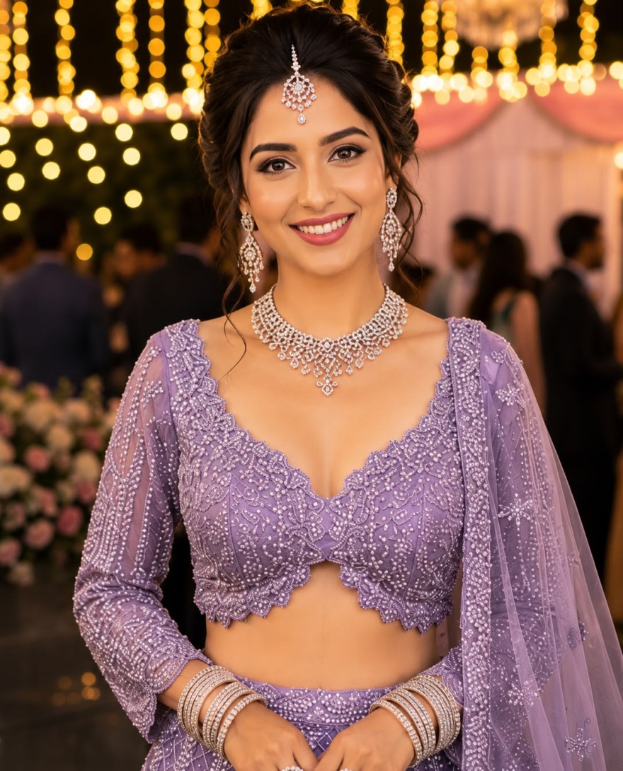 PURPLE - Groovy Lavender Net Lehenga Choli